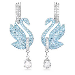Boucles d'oreilles pendantes Swarovski, Iconic Swan Cygne, Bleues, Métal rhodié, 5512577