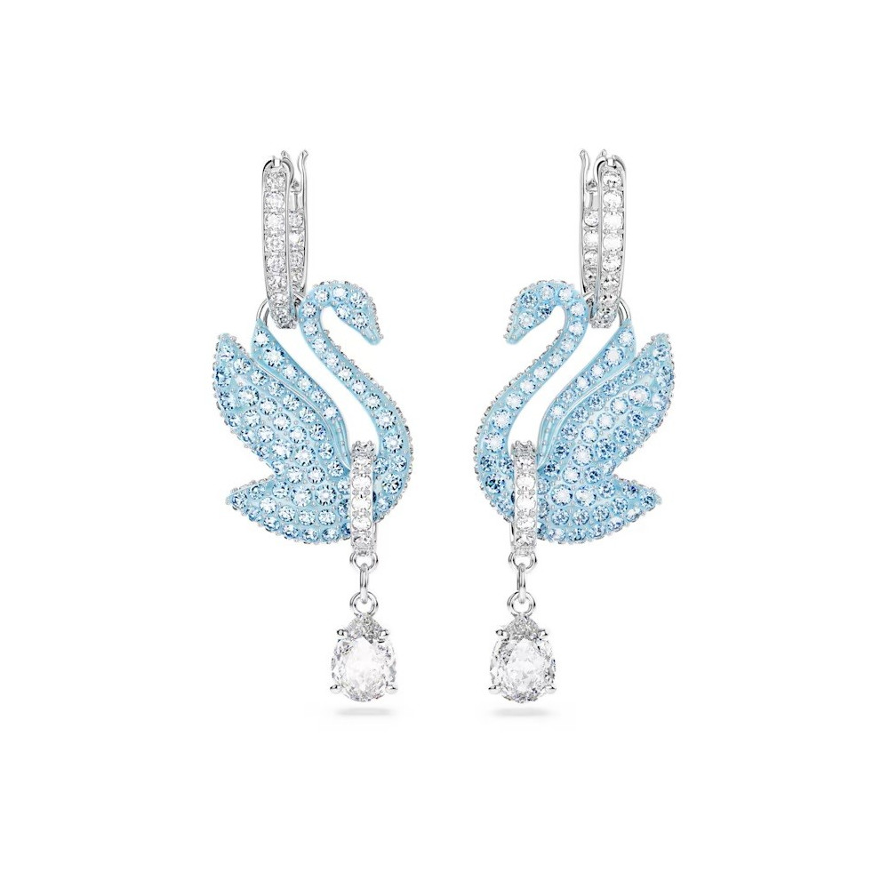 Boucles d'oreilles pendantes Swarovski, Iconic Swan Cygne, Bleues, Métal rhodié, 5512577