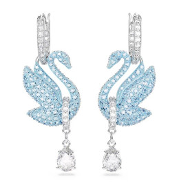 Boucles d'oreilles pendantes Swarovski, Iconic Swan Cygne, Bleues, Métal rhodié, 5512577