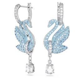Boucles d'oreilles pendantes Swarovski, Iconic Swan Cygne, Bleues, Métal rhodié, 5512577