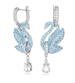 Boucles d'oreilles pendantes Swarovski, Iconic Swan Cygne, Bleues, Métal rhodié, 5512577