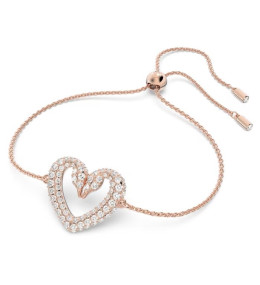 Bracelet Swarovski, Una Cœur, Medium, Blanc, Placage de ton or rosé, 5628658