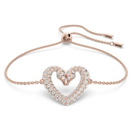 Bracelet Swarovski, Una Cœur, Medium, Blanc, Placage de ton or rosé, 5628658