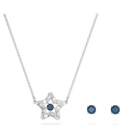 La Parure collier et boucles d'oreilles, Swarovski, Stella, Étoile, Bleu, Métal rhodié, 5646762
