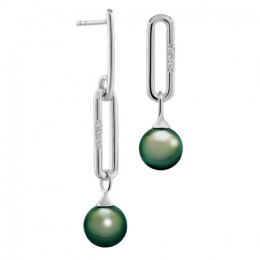 Boucles d'oreilles pendantes asymétriques Archipel argent 925/1000, perles de Tahiti et diamants IZA B FEZ18E008HP