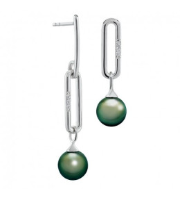 Boucles d'oreilles pendantes asymétriques Archipel argent 925/1000, perles de Tahiti et diamants IZA B FEZ18E008HP