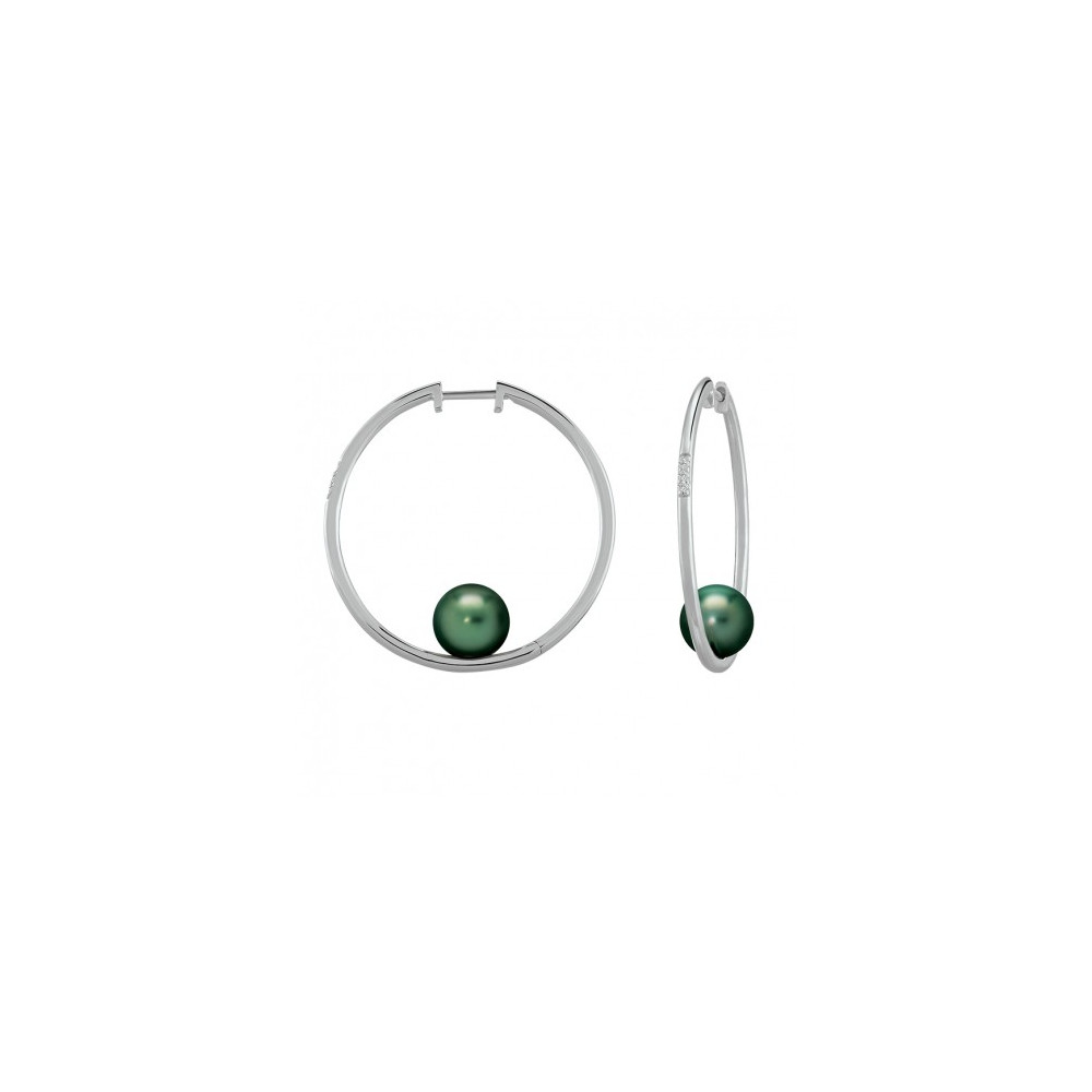 Boucles d'oreilles créoles Epure argent 925/1000, perles de Tahiti et diamants IZA B FEZ18E016HP