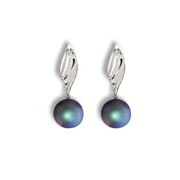 Les Boucles d'oreilles pendantes Lagune argent 925/1000 et perles de Tahiti et diamants IZA B, CA-003-BO