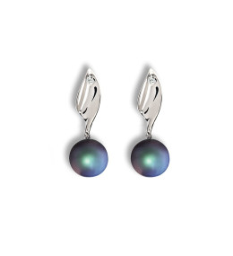Les Boucles d'oreilles pendantes Lagune argent 925/1000 et perles de Tahiti et diamants IZA B, CA-003-BO