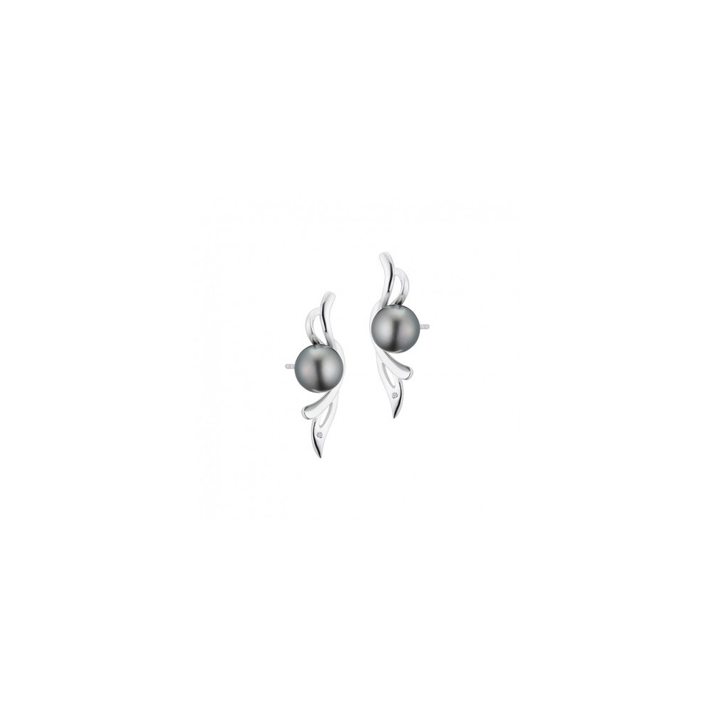 Les Boucles d'oreilles pendantes, flore argent 925/1000, perles de Tahiti et diamants, IZA B FEZ17E007HP