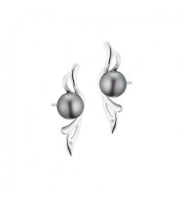 Les Boucles d'oreilles pendantes, flore argent 925/1000, perles de Tahiti et diamants, IZA B FEZ17E007HP