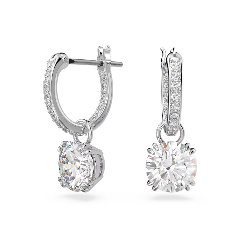 Les Boucles d'oreilles pendantes, Swarovski, Constella Coupe ronde, Blanches, Métal rhodié 5636717