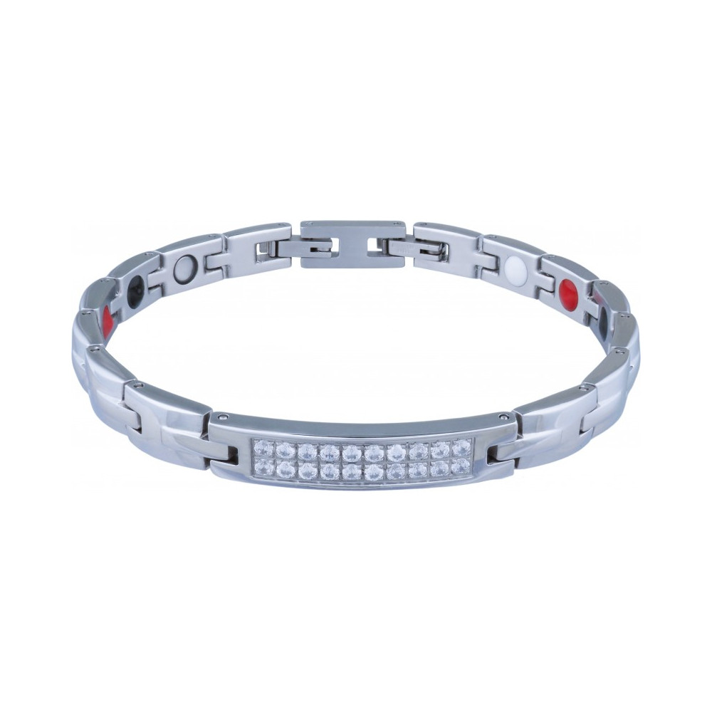 Le Bracelet femme thérapeutique aimanté, en acier et zircons, Apollon HB 307
