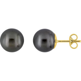 Les Boucles d'oreilles or jaune 750/1000, Perle de Tahiti 7/8 C/D mm by Stauffer