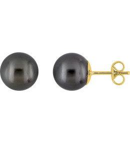 Les Boucles d'oreilles or jaune 750/1000, Perle de Tahiti 7/8 C/D mm by Stauffer