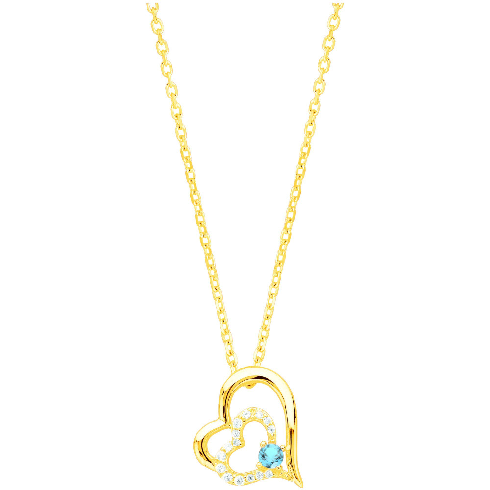 Le Collier plaqué or, forme coeur avec 1 spinelle bleue topaze et 15 oxydes de zirconium by Stauffer