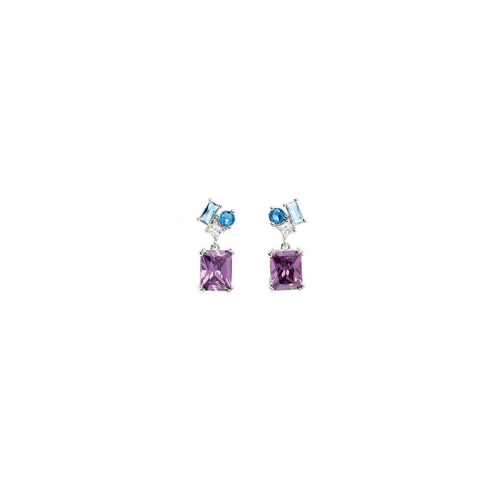 Boucles d'oreilles Femme GO Mademoiselle en argent 925/1000 rhodié, oxydes de zirconium multicolores 602621