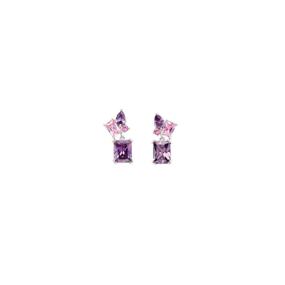 Boucles d'oreilles Femme GO Mademoiselle en argent 925/1000 rhodié, oxydes de zirconium multicolores 602624