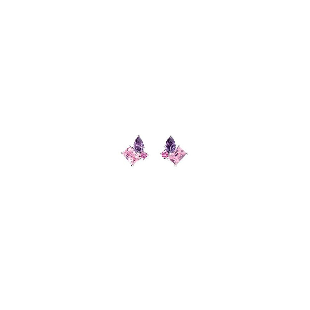 Boucles d'oreilles Femme GO Mademoiselle en argent 925/1000 rhodié, oxydes de zirconium multicolores 602625