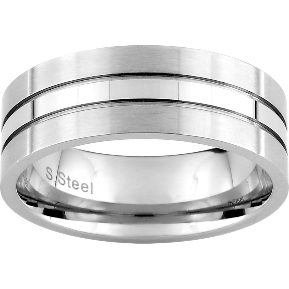 La Bague acier avec liserets, largeur 8 mm by Stauffer La Bague acier avec liserets, largeur 8 mm by Stauffer