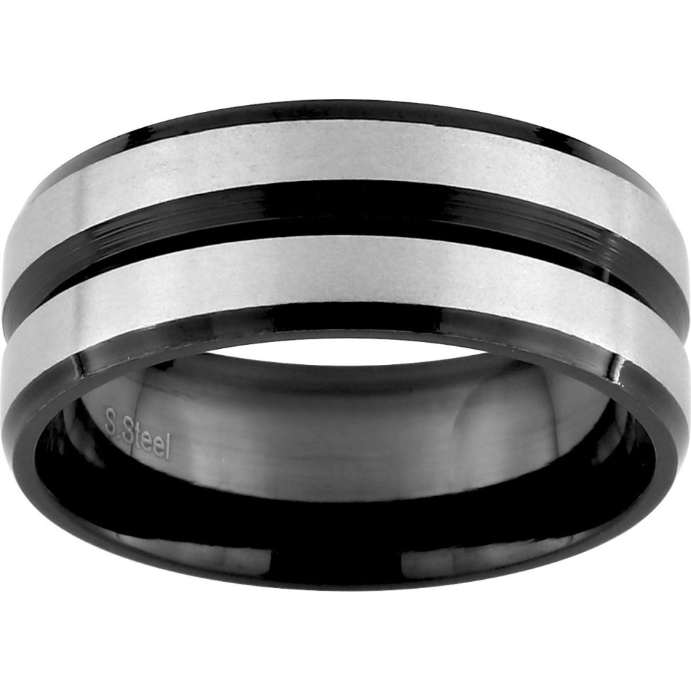 La Bague acier bicolore avec liseret, largeur 8 mm by Stauffer