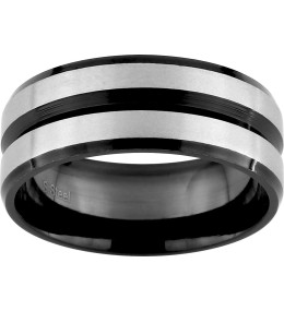 La Bague acier bicolore avec liseret, largeur 8 mm by Stauffer