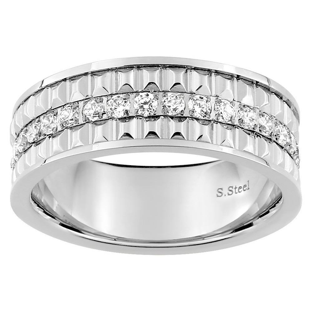 La Bague acier, motifs rectangualires et oxydes de zirconium by Stauffer La Bague acier, motifs rectangualires et oxydes de zirconium by Stauffer
