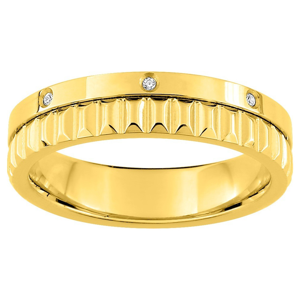 La Bague acier doré jaune, motifs rectangualires et oxydes de zirconium by Stauffer La Bague acier doré jaune, motifs rectangualires et oxydes de zirconium by Stauffer