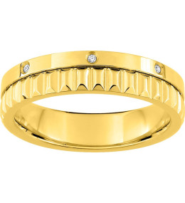 La Bague acier doré jaune, motifs rectangualires et oxydes de zirconium by Stauffer