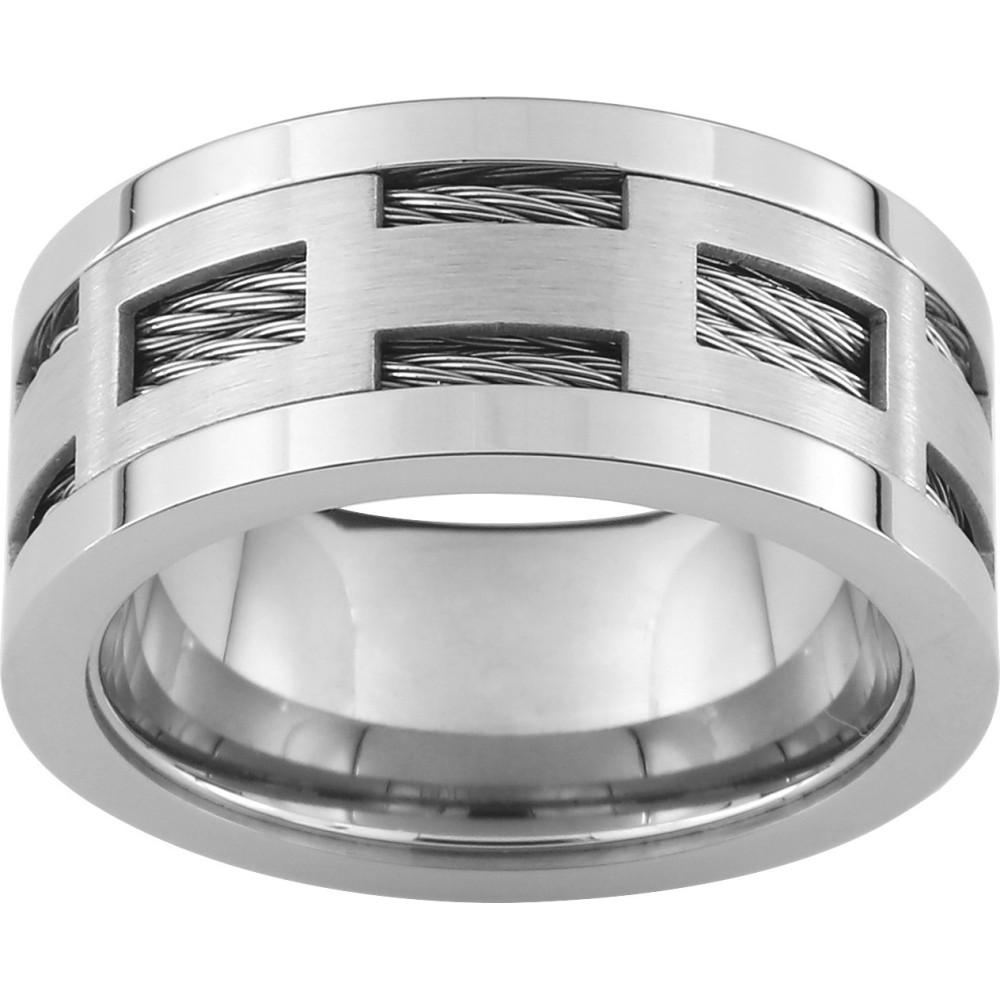 La Bague acier avec cables, largeur 10 mm by Stauffer La Bague acier avec cables, largeur 10 mm by Stauffer