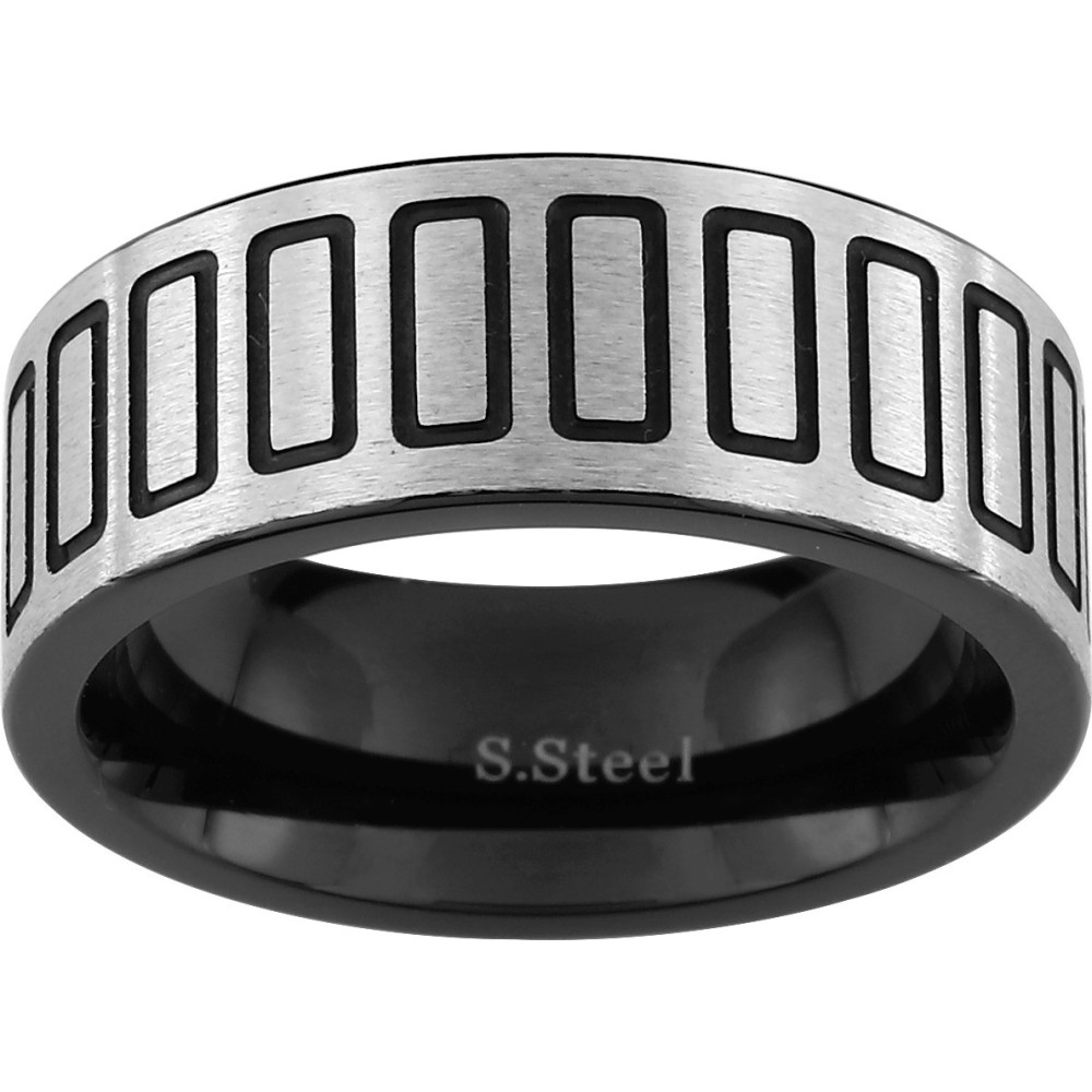 La Bague acier bicolore avec motifs rectangulaires, largeur 8 mm by Stauffer