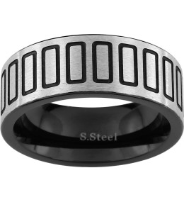 La Bague acier bicolore avec motifs rectangulaires, largeur 8 mm by Stauffer