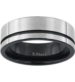 La Bague acier bicolore avec liseret, largeur 8 mm by Stauffer