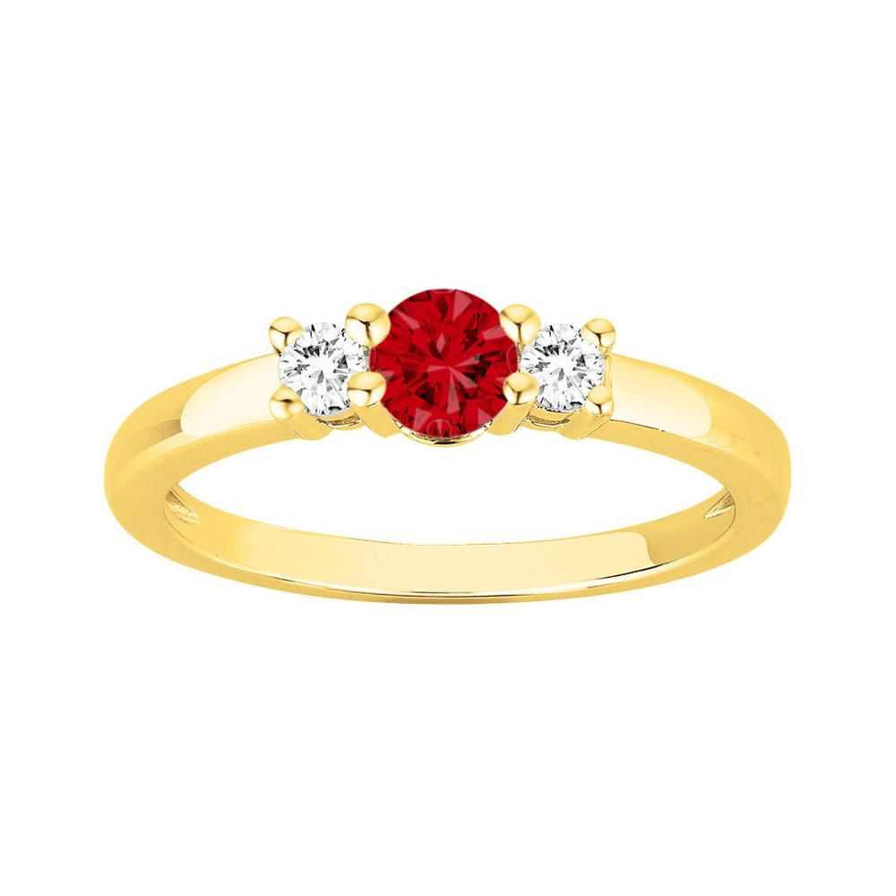 Bague Plaqué Or et 1 spinelle rouge et 2 oxydes de zirconium by Stauffer Ref. 76100296