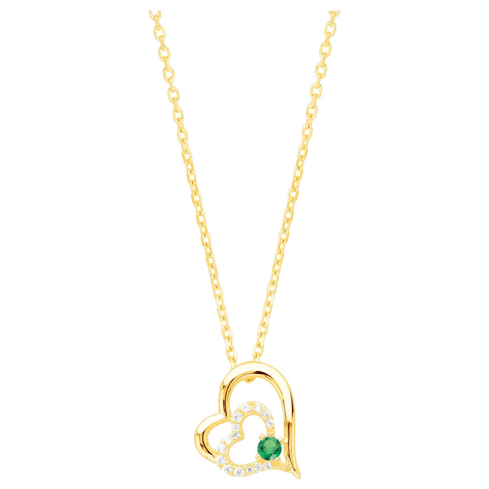 Le Collier plaqué or, forme coeur avec 1 spinelle verte et 15 oxydes de zirconium by Stauffer