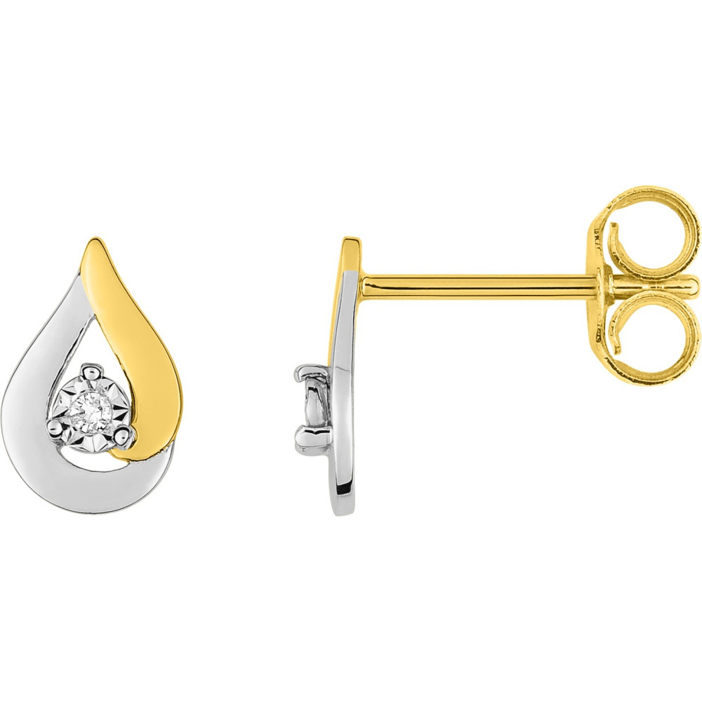 Les Boucles d'oreilles or bicolore 750/1000, diamants 0,01 carat, taille brillant by Stauffer
