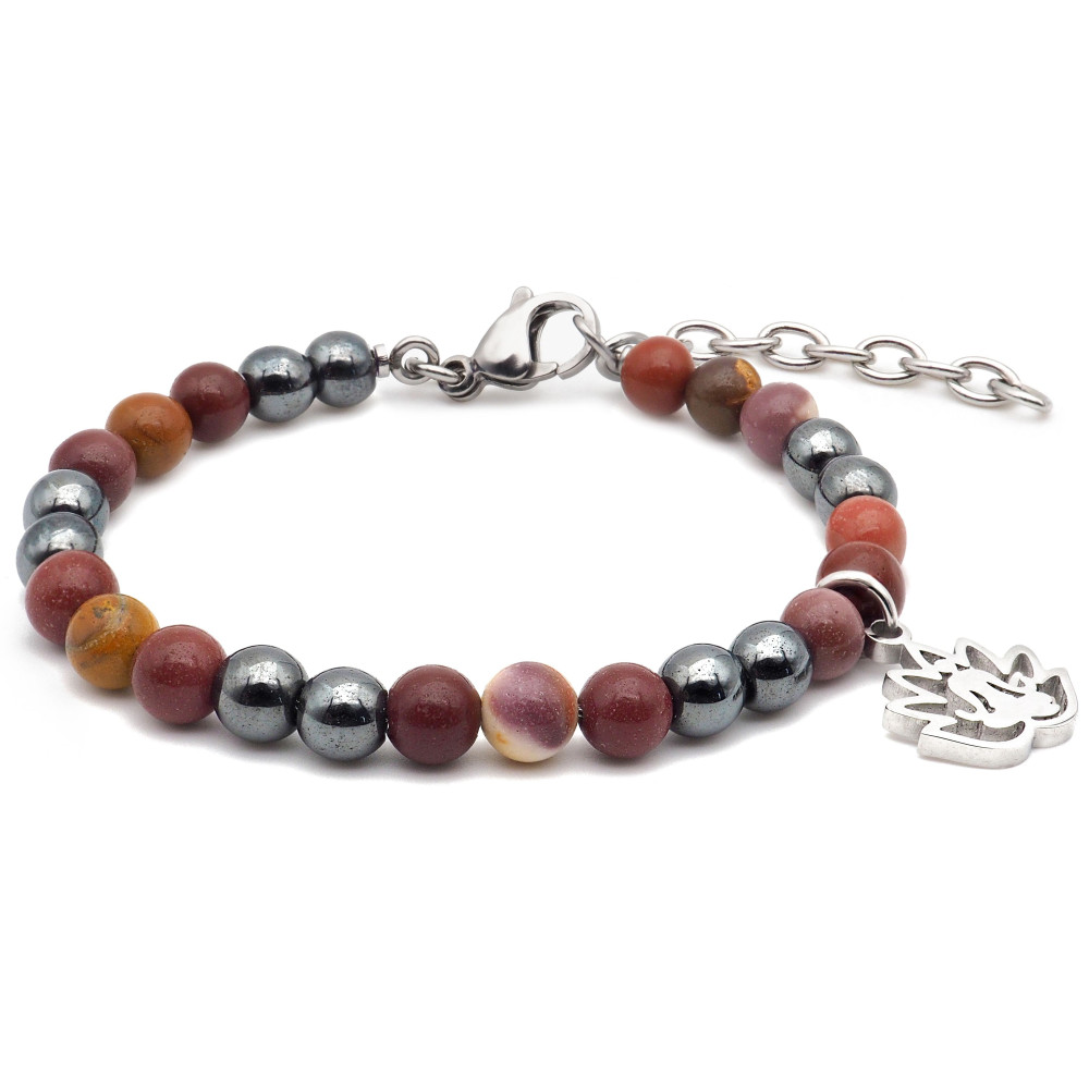 Bracelet STILIVITA en acier - Collection équilibre - ASCENSION & DEBLOCAGE - mookaite - hématite - fleur de lotus SI 334
