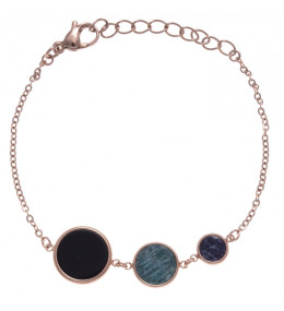 Le Bracelet acier doré rose, onyx de 14 mm, amazonite de 11 mm , sodalite de 8 mm, Yola - IG 312