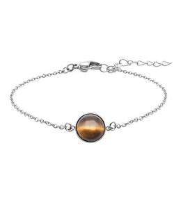 Bracelet acier, cabochon oeil de tigre de 11 mm, ODENA - IG 319