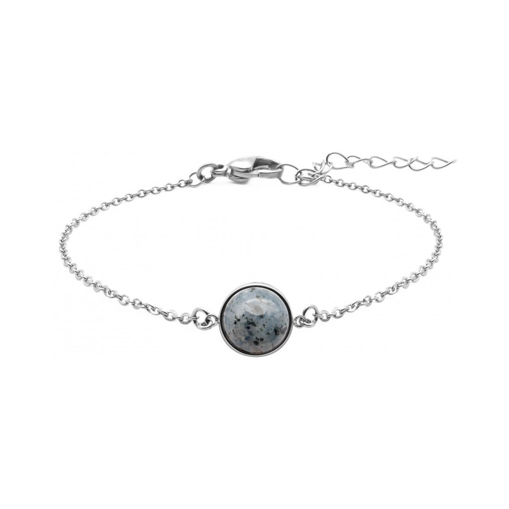 Bracelet acier, cabochon jaspe sésame de 11 mm, ODENA - IG 366