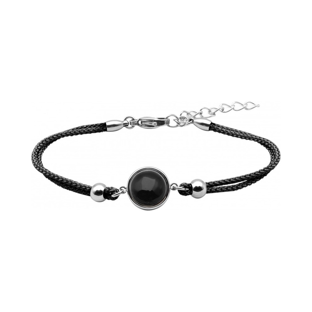 Bracelet acier et coton noir, cabochon onyx de 11 mm, ODENA - IG 375