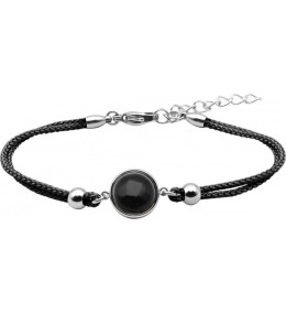 Bracelet acier et coton noir, cabochon onyx de 11 mm, ODENA - IG 375