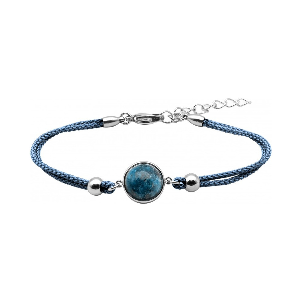 Bracelet acier et coton bleu, cabochon chrysocolle de 11 mm, ODENA - IG 381