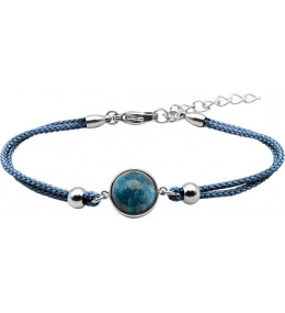 Bracelet acier et coton bleu, cabochon chrysocolle de 11 mm, ODENA - IG 381