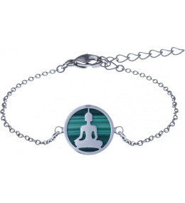 Le Bracelet acier, bouddha, malachite de 14 mm, Yola - IG 393
