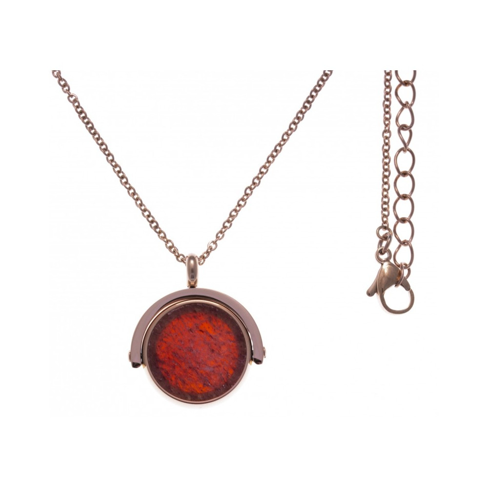 Le Collier en acier rosé, recto/verso, agate rouge - purple MATRIX, diamètre 18 mm, Yola - IG 435