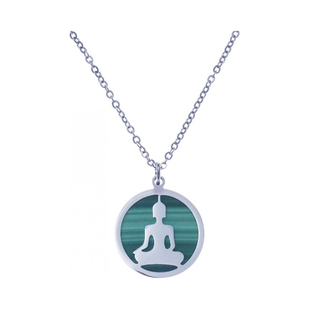 Le Collier acier, bouddha, malachite, diamètre 18mm, Yola - IG 493