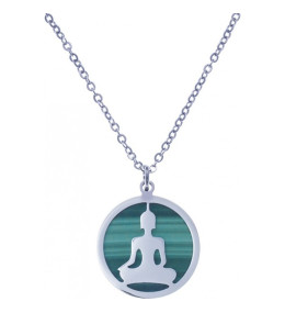 Le Collier acier, bouddha, malachite, diamètre 18mm, Yola - IG 493