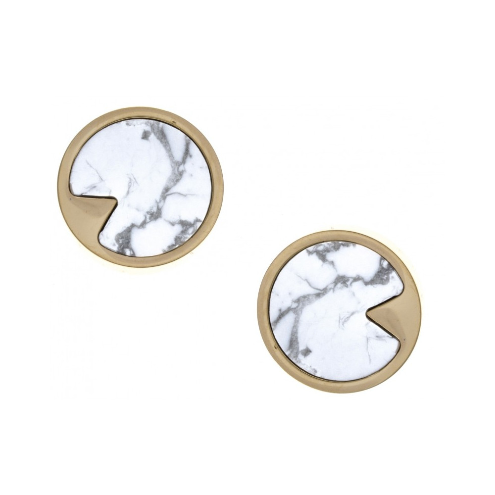 Les Boucles d'oreilles en acier doré, howlite, diamètre 12mm, Yola - IG 503