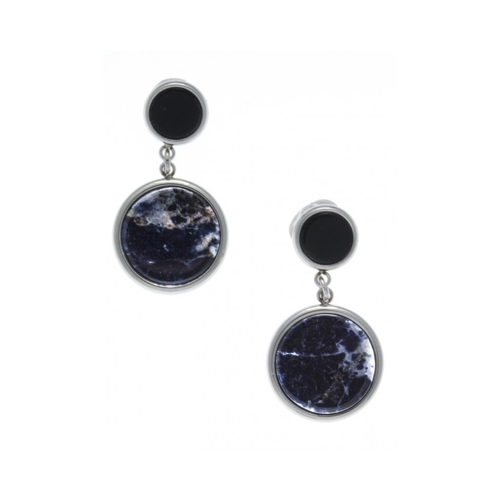 Les Boucles d'oreilles en acier, sodalite et onyx, diamètre 14 et 8 mm, Yola - IG 510